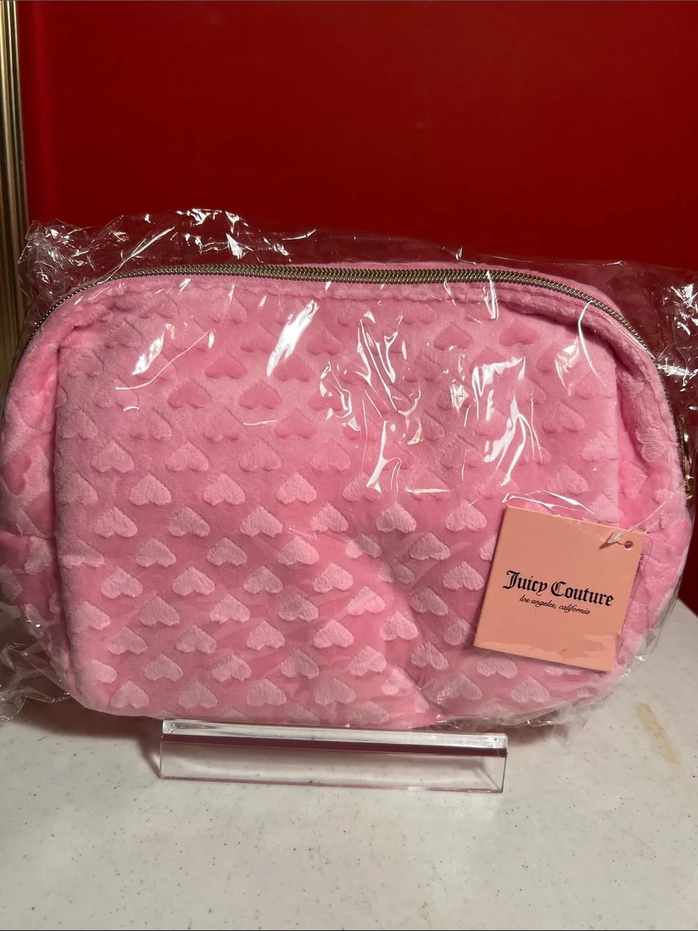 Juicy Couture Pink Quilted Heart Cosmetic Case with Gold Logo